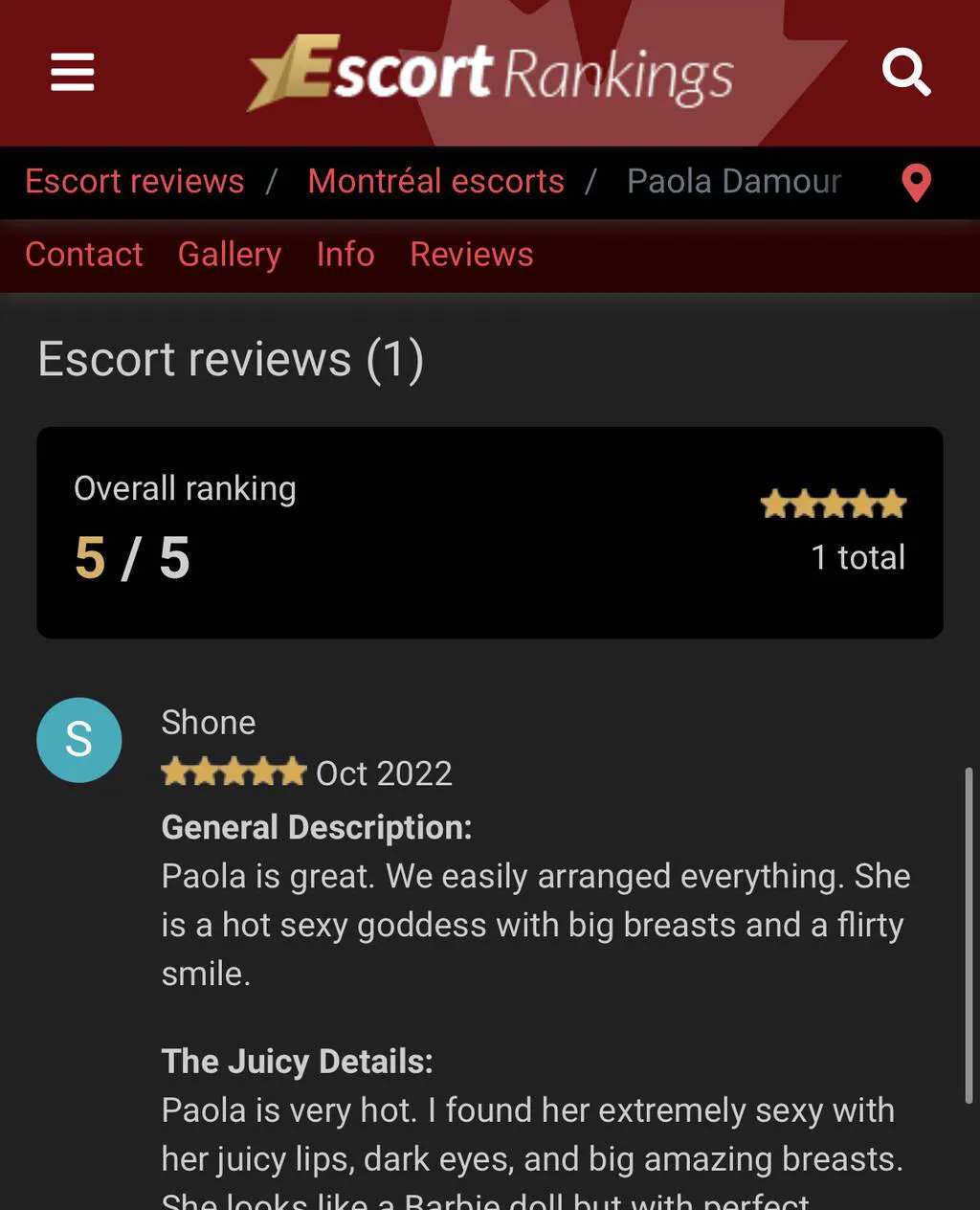 Escorts Montreal, Quebec Paola Damour